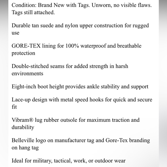 NEW Belleville GORE-TEX 275 Military Tan Waterproof Vibram Women's Combat Boots - Picture 10 of 10